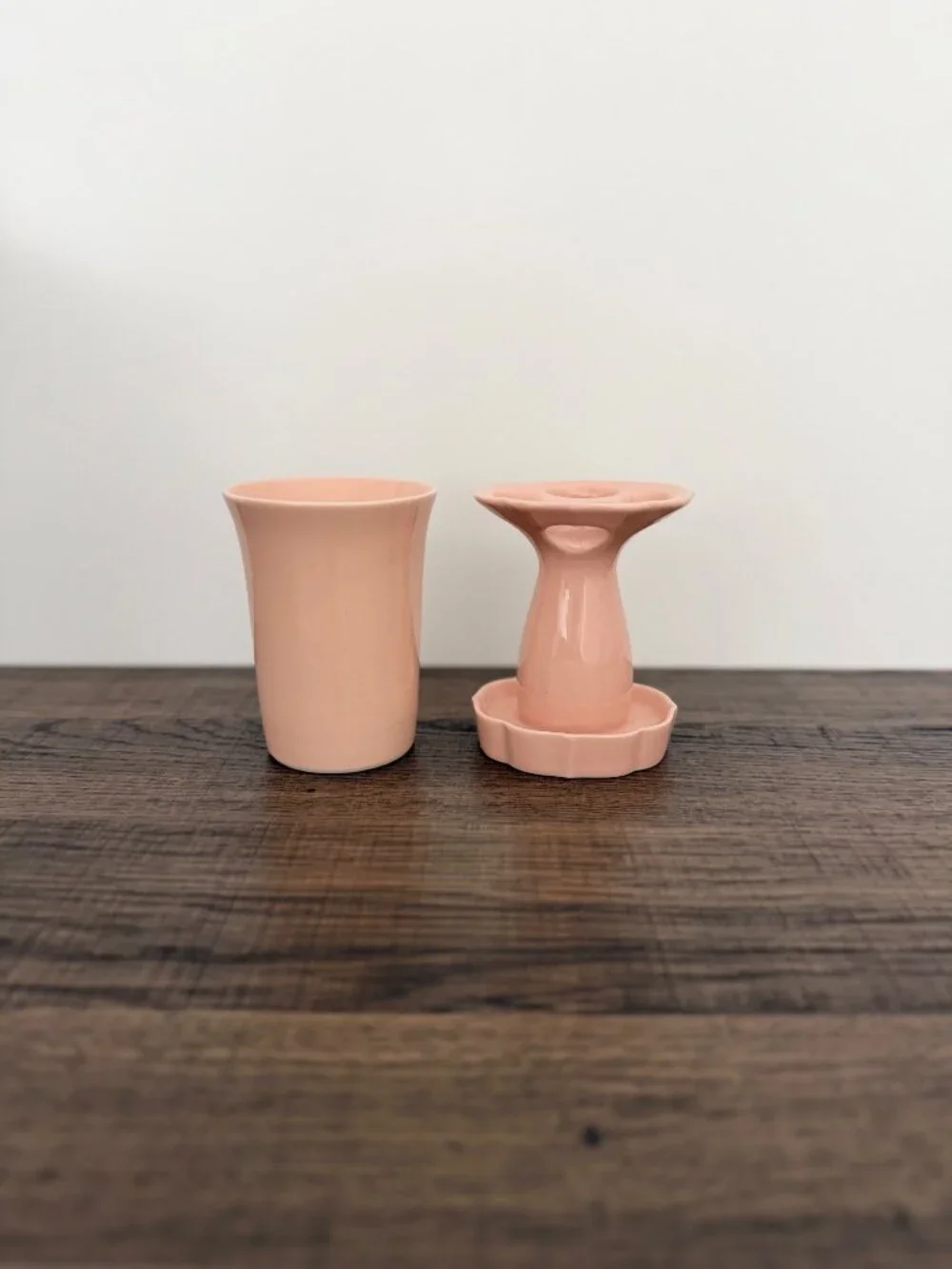 Vintage Pink Ceramic Retro Cottagecore Mid-Century Toothbrush Holder & Tumbler S